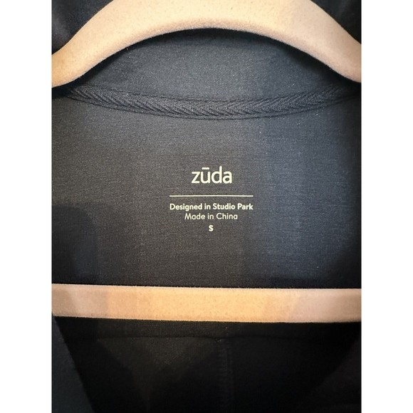 NWOT Zuda Belted Scuba Knit Front Zip Jacket Navy Sz S - Picture 2 of 5